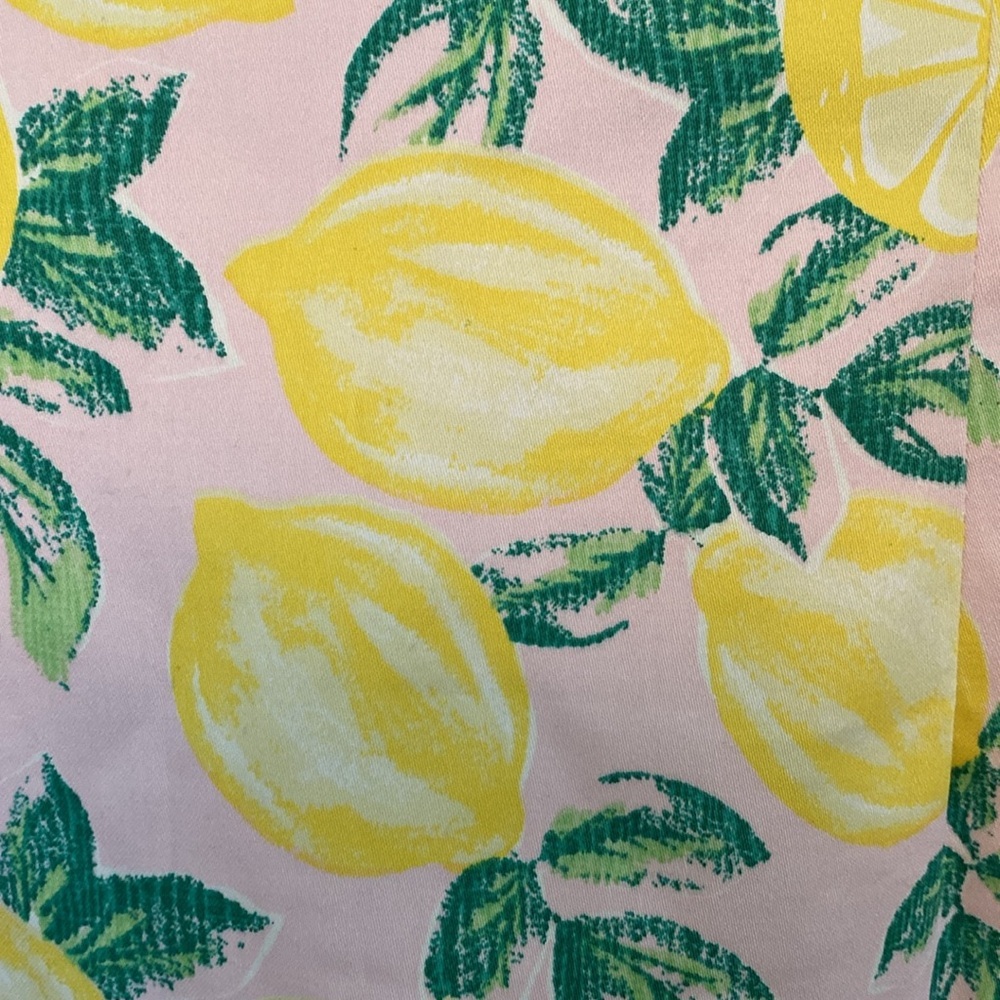 Cynthia Rowley Lemon Print Sleeveless V Neck Shift Dress Pale Pink Yellow 8